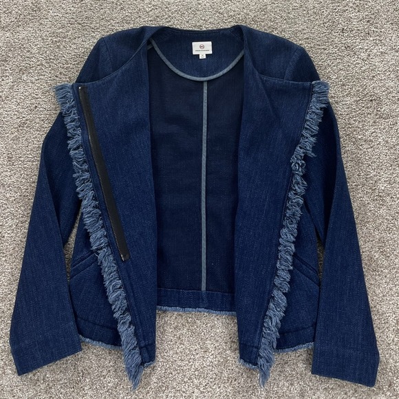 AG Adriano Goldschmied Denim Jacket Womens XS Blue Moto Style Zip Front w/Fringe - Picture 5 of 13